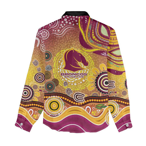 Brisbane Broncos Rugby Women Casual Shirt Australian Aboriginal Dot Painting Style