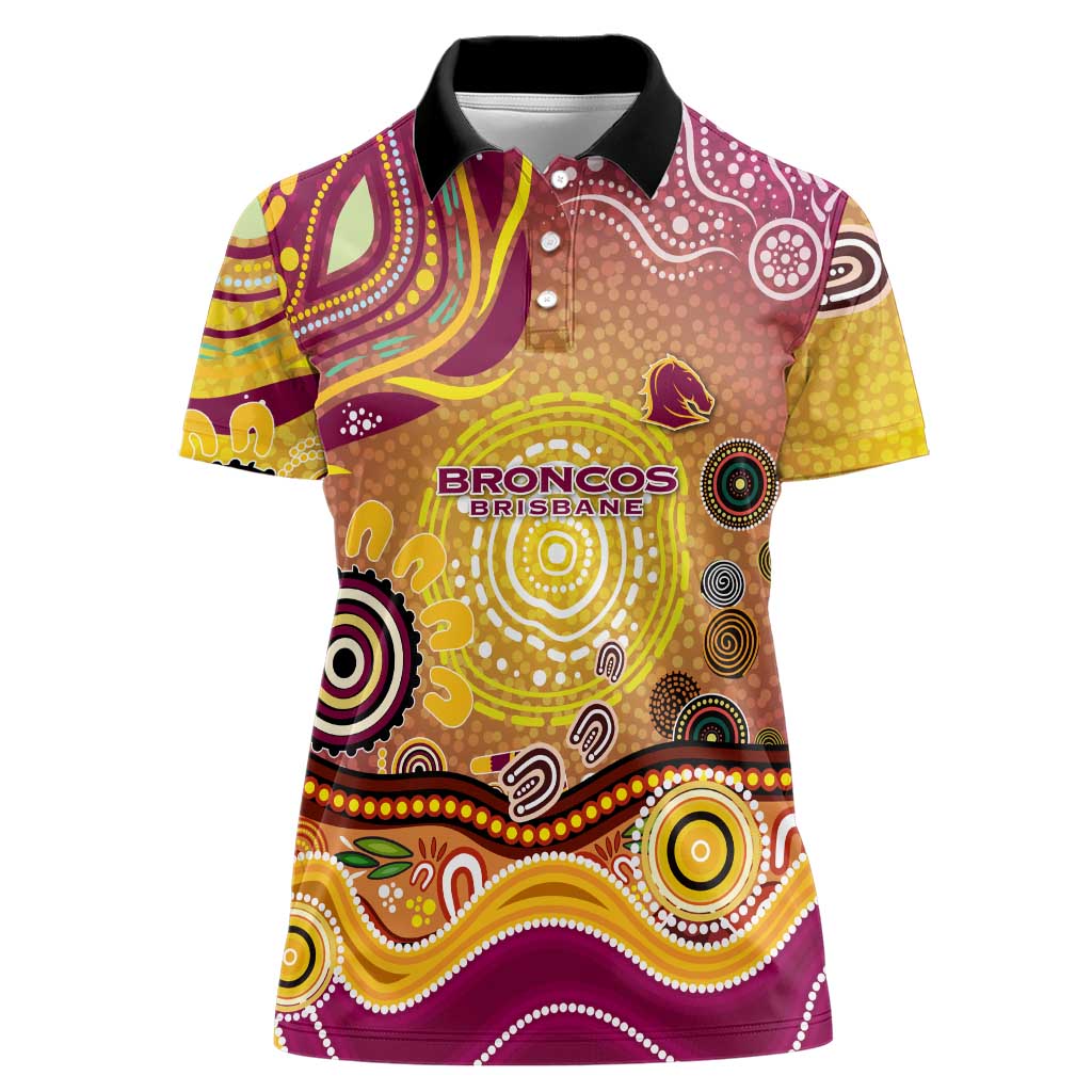 Brisbane Broncos Rugby Women Polo Shirt Australian Aboriginal Dot Painting Style