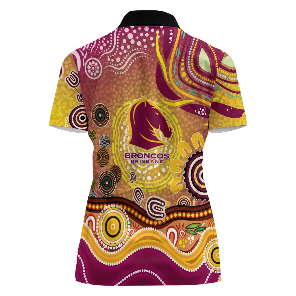 Brisbane Broncos Rugby Women Polo Shirt Australian Aboriginal Dot Painting Style