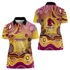 Brisbane Broncos Rugby Women Polo Shirt Australian Aboriginal Dot Painting Style