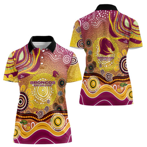 Brisbane Broncos Rugby Women Polo Shirt Australian Aboriginal Dot Painting Style