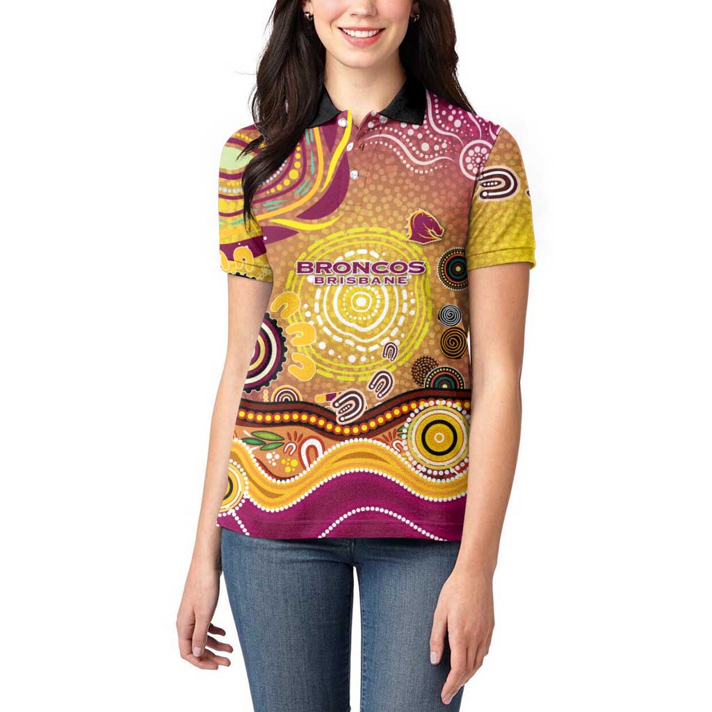 Brisbane Broncos Rugby Women Polo Shirt Australian Aboriginal Dot Painting Style