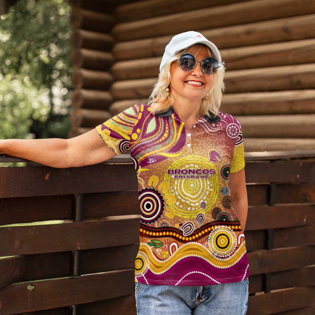Brisbane Broncos Rugby Women Polo Shirt Australian Aboriginal Dot Painting Style