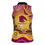 Brisbane Broncos Rugby Women Sleeveless Polo Shirt Australian Aboriginal Dot Painting Style