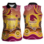 Brisbane Broncos Rugby Women Sleeveless Polo Shirt Australian Aboriginal Dot Painting Style