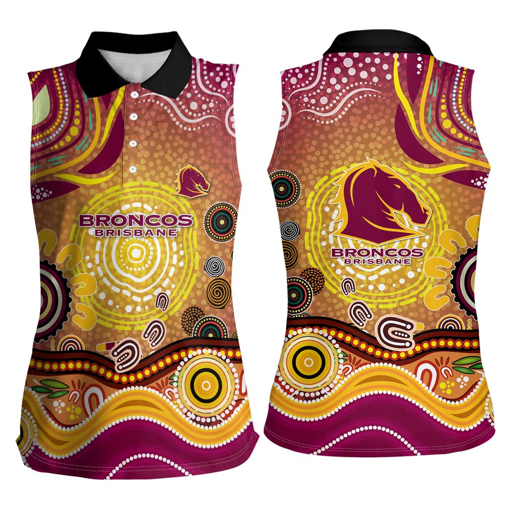 Brisbane Broncos Rugby Women Sleeveless Polo Shirt Australian Aboriginal Dot Painting Style