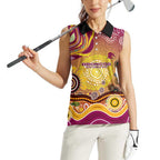 Brisbane Broncos Rugby Women Sleeveless Polo Shirt Australian Aboriginal Dot Painting Style
