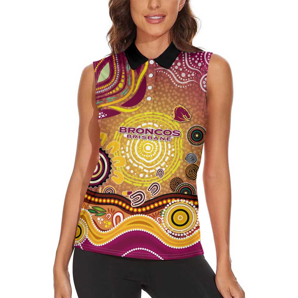 Brisbane Broncos Rugby Women Sleeveless Polo Shirt Australian Aboriginal Dot Painting Style