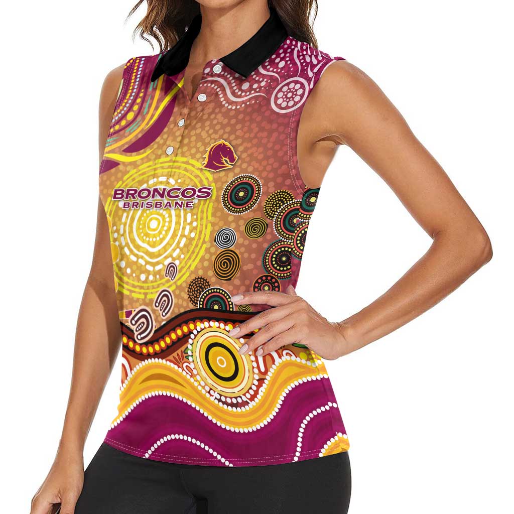Brisbane Broncos Rugby Women Sleeveless Polo Shirt Australian Aboriginal Dot Painting Style