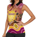 Brisbane Broncos Rugby Women Sleeveless Polo Shirt Australian Aboriginal Dot Painting Style