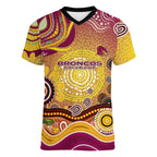 Brisbane Broncos Rugby Women V-Neck T-Shirt Australian Aboriginal Dot Painting Style