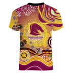 Brisbane Broncos Rugby Women V-Neck T-Shirt Australian Aboriginal Dot Painting Style
