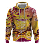 Brisbane Broncos Rugby Zip Hoodie Australian Aboriginal Dot Painting Style