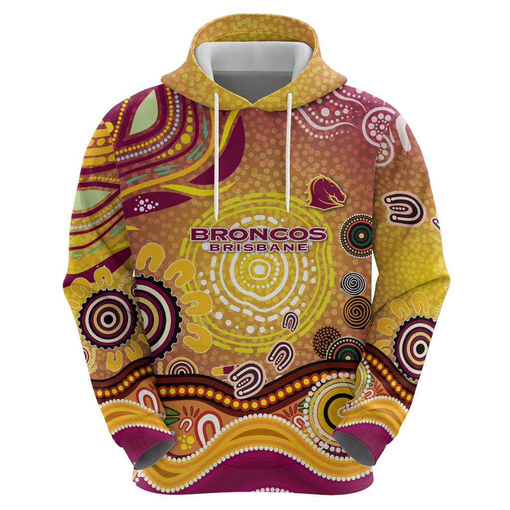Brisbane Broncos Rugby Zip Hoodie Australian Aboriginal Dot Painting Style