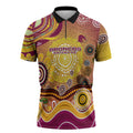 Brisbane Broncos Rugby Zipper Polo Shirt Australian Aboriginal Dot Painting Style