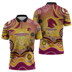 Brisbane Broncos Rugby Zipper Polo Shirt Australian Aboriginal Dot Painting Style