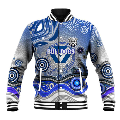 Canterbury Bankstown Bulldogs Rugby Baseball Jacket Australian Aboriginal Dot Painting Style