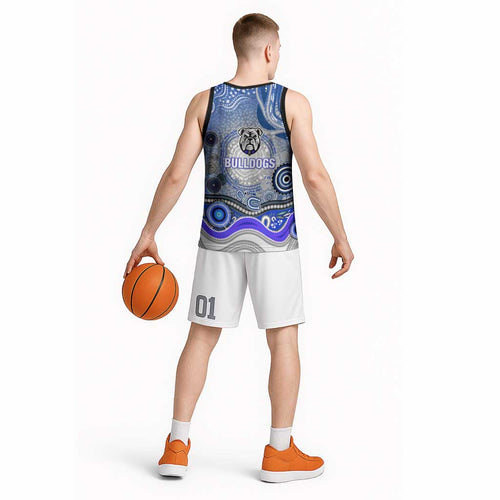 Canterbury Bankstown Bulldogs Rugby Basketball Jersey Australian Aboriginal Dot Painting Style