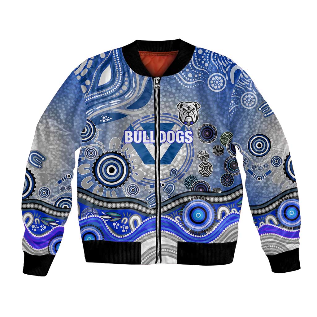Canterbury Bankstown Bulldogs Rugby Bomber Jacket Australian Aboriginal Dot Painting Style