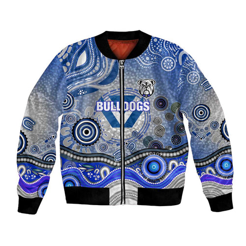 Canterbury Bankstown Bulldogs Rugby Bomber Jacket Australian Aboriginal Dot Painting Style