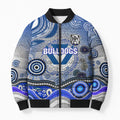 Canterbury Bankstown Bulldogs Rugby Bomber Puffer Jacket Australian Aboriginal Dot Painting Style