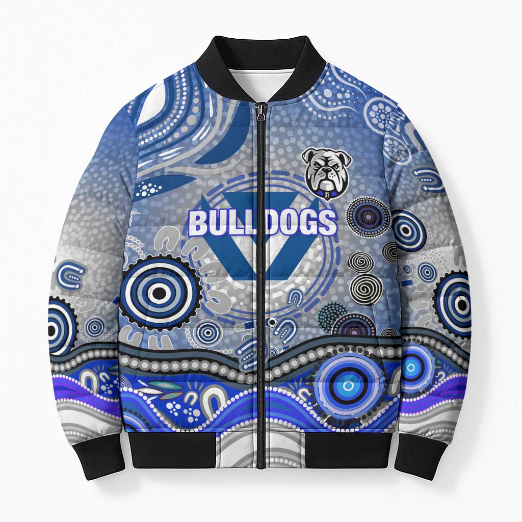 Canterbury Bankstown Bulldogs Rugby Bomber Puffer Jacket Australian Aboriginal Dot Painting Style