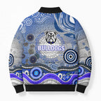 Canterbury Bankstown Bulldogs Rugby Bomber Puffer Jacket Australian Aboriginal Dot Painting Style
