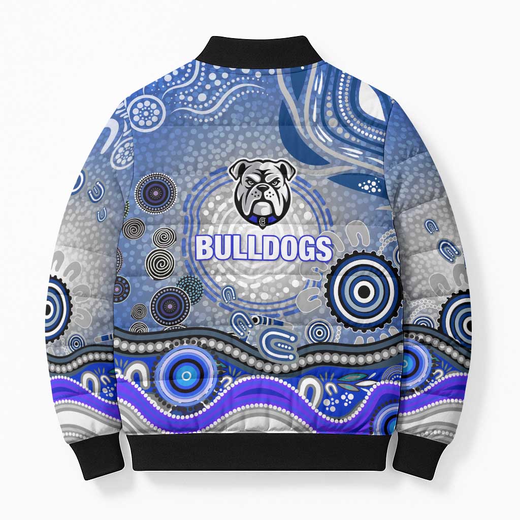 Canterbury Bankstown Bulldogs Rugby Bomber Puffer Jacket Australian Aboriginal Dot Painting Style