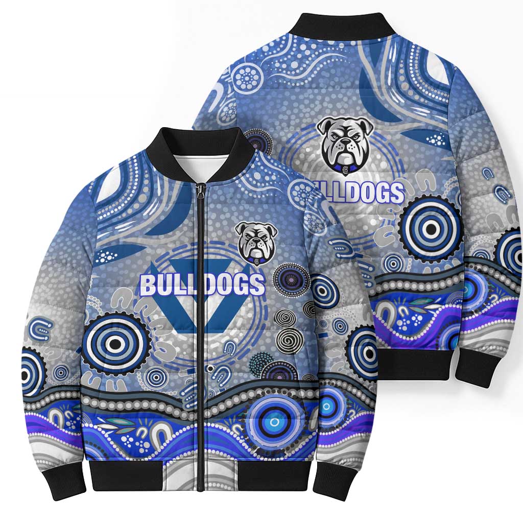 Canterbury Bankstown Bulldogs Rugby Bomber Puffer Jacket Australian Aboriginal Dot Painting Style