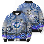 Canterbury Bankstown Bulldogs Rugby Bomber Puffer Jacket Australian Aboriginal Dot Painting Style