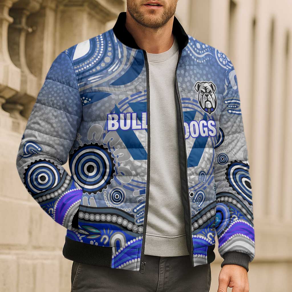 Canterbury Bankstown Bulldogs Rugby Bomber Puffer Jacket Australian Aboriginal Dot Painting Style