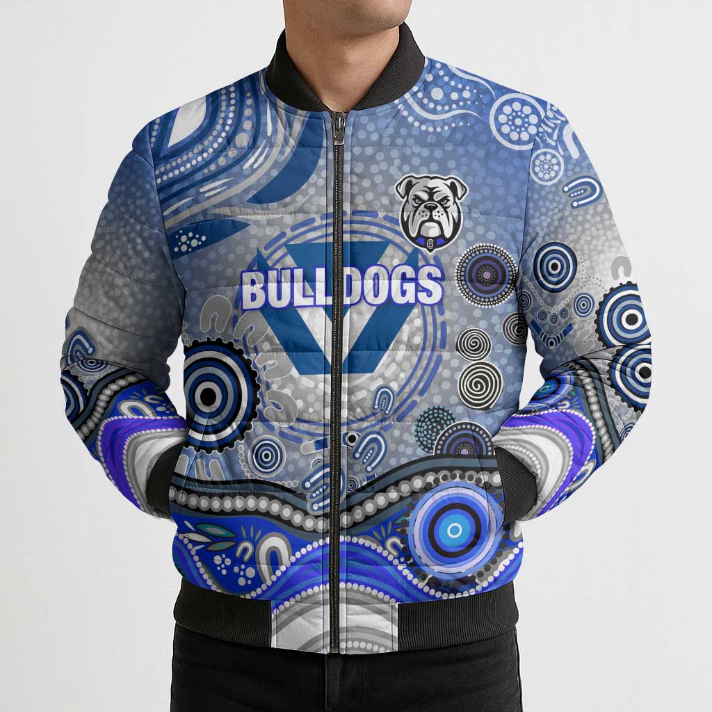 Canterbury Bankstown Bulldogs Rugby Bomber Puffer Jacket Australian Aboriginal Dot Painting Style