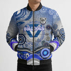 Canterbury Bankstown Bulldogs Rugby Bomber Puffer Jacket Australian Aboriginal Dot Painting Style