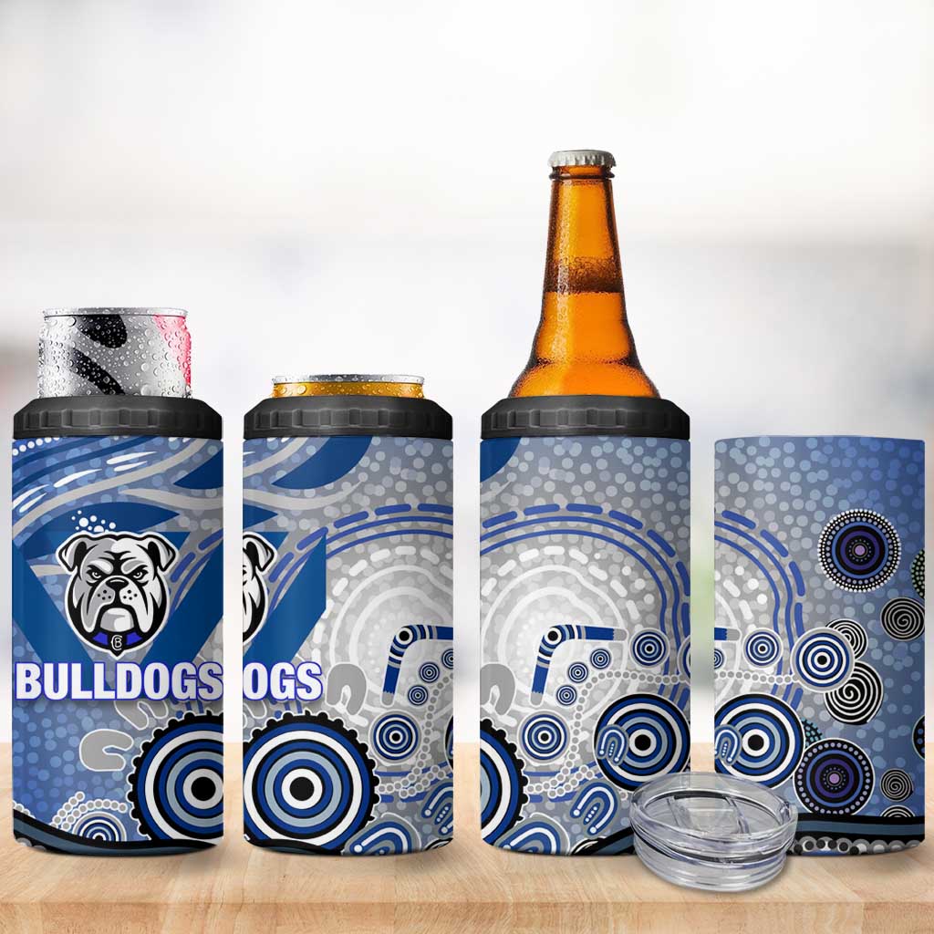 Canterbury Bankstown Bulldogs Rugby 4 in 1 Can Cooler Tumbler Australian Aboriginal Dot Painting Style