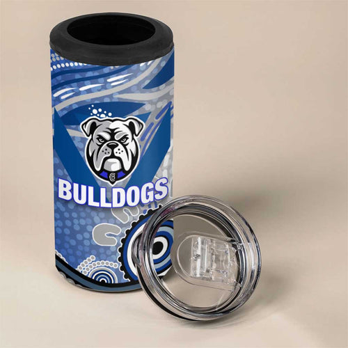 Canterbury Bankstown Bulldogs Rugby 4 in 1 Can Cooler Tumbler Australian Aboriginal Dot Painting Style