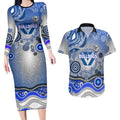 Canterbury Bankstown Bulldogs Rugby Couples Matching Long Sleeve Bodycon Dress and Hawaiian Shirt Australian Aboriginal Dot Painting Style