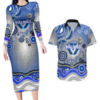 Canterbury Bankstown Bulldogs Rugby Couples Matching Long Sleeve Bodycon Dress and Hawaiian Shirt Australian Aboriginal Dot Painting Style