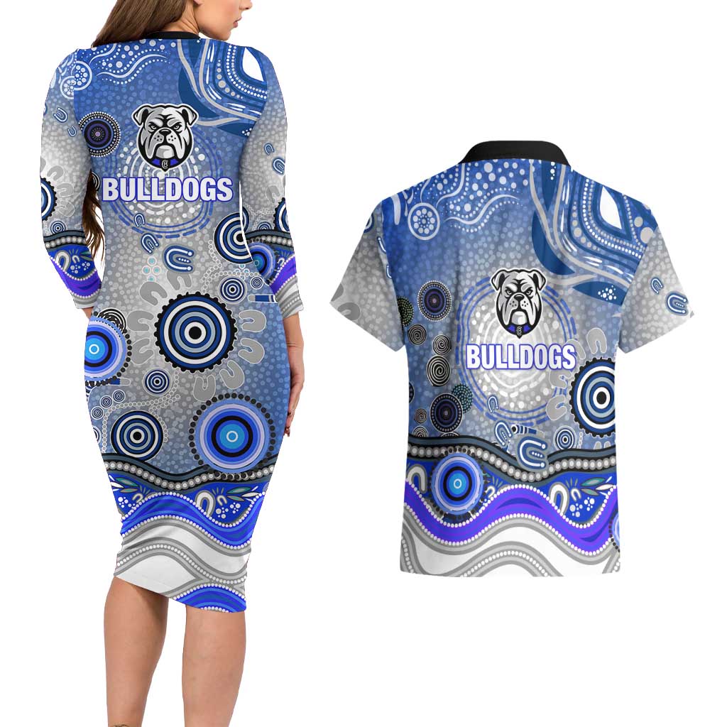Canterbury Bankstown Bulldogs Rugby Couples Matching Long Sleeve Bodycon Dress and Hawaiian Shirt Australian Aboriginal Dot Painting Style