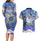Canterbury Bankstown Bulldogs Rugby Couples Matching Long Sleeve Bodycon Dress and Hawaiian Shirt Australian Aboriginal Dot Painting Style