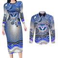 Canterbury Bankstown Bulldogs Rugby Couples Matching Long Sleeve Bodycon Dress and Long Sleeve Button Shirt Australian Aboriginal Dot Painting Style