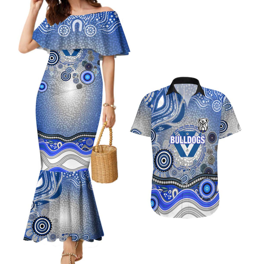 Canterbury Bankstown Bulldogs Rugby Couples Matching Mermaid Dress and Hawaiian Shirt Australian Aboriginal Dot Painting Style