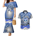 Canterbury Bankstown Bulldogs Rugby Couples Matching Mermaid Dress and Hawaiian Shirt Australian Aboriginal Dot Painting Style