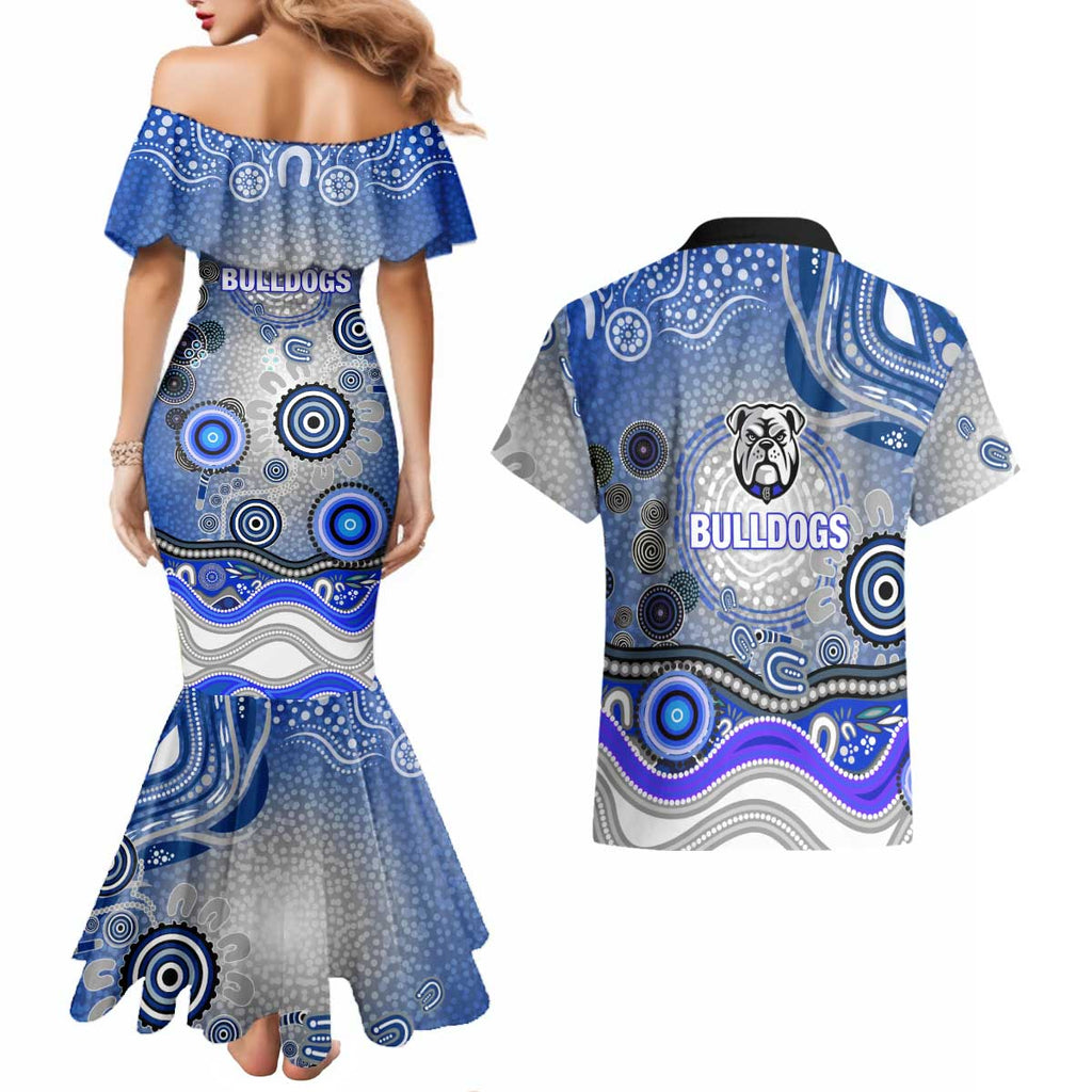 Canterbury Bankstown Bulldogs Rugby Couples Matching Mermaid Dress and Hawaiian Shirt Australian Aboriginal Dot Painting Style
