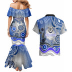 Canterbury Bankstown Bulldogs Rugby Couples Matching Mermaid Dress and Hawaiian Shirt Australian Aboriginal Dot Painting Style