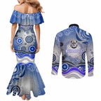 Canterbury Bankstown Bulldogs Rugby Couples Matching Mermaid Dress and Long Sleeve Button Shirt Australian Aboriginal Dot Painting Style