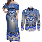 Canterbury Bankstown Bulldogs Rugby Couples Matching Off Shoulder Maxi Dress and Long Sleeve Button Shirt Australian Aboriginal Dot Painting Style