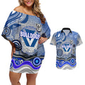 Canterbury Bankstown Bulldogs Rugby Couples Matching Off Shoulder Short Dress and Hawaiian Shirt Australian Aboriginal Dot Painting Style