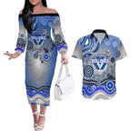 Canterbury Bankstown Bulldogs Rugby Couples Matching Off The Shoulder Long Sleeve Dress and Hawaiian Shirt Australian Aboriginal Dot Painting Style
