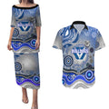 Canterbury Bankstown Bulldogs Rugby Couples Matching Puletasi and Hawaiian Shirt Australian Aboriginal Dot Painting Style