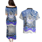 Canterbury Bankstown Bulldogs Rugby Couples Matching Puletasi and Hawaiian Shirt Australian Aboriginal Dot Painting Style